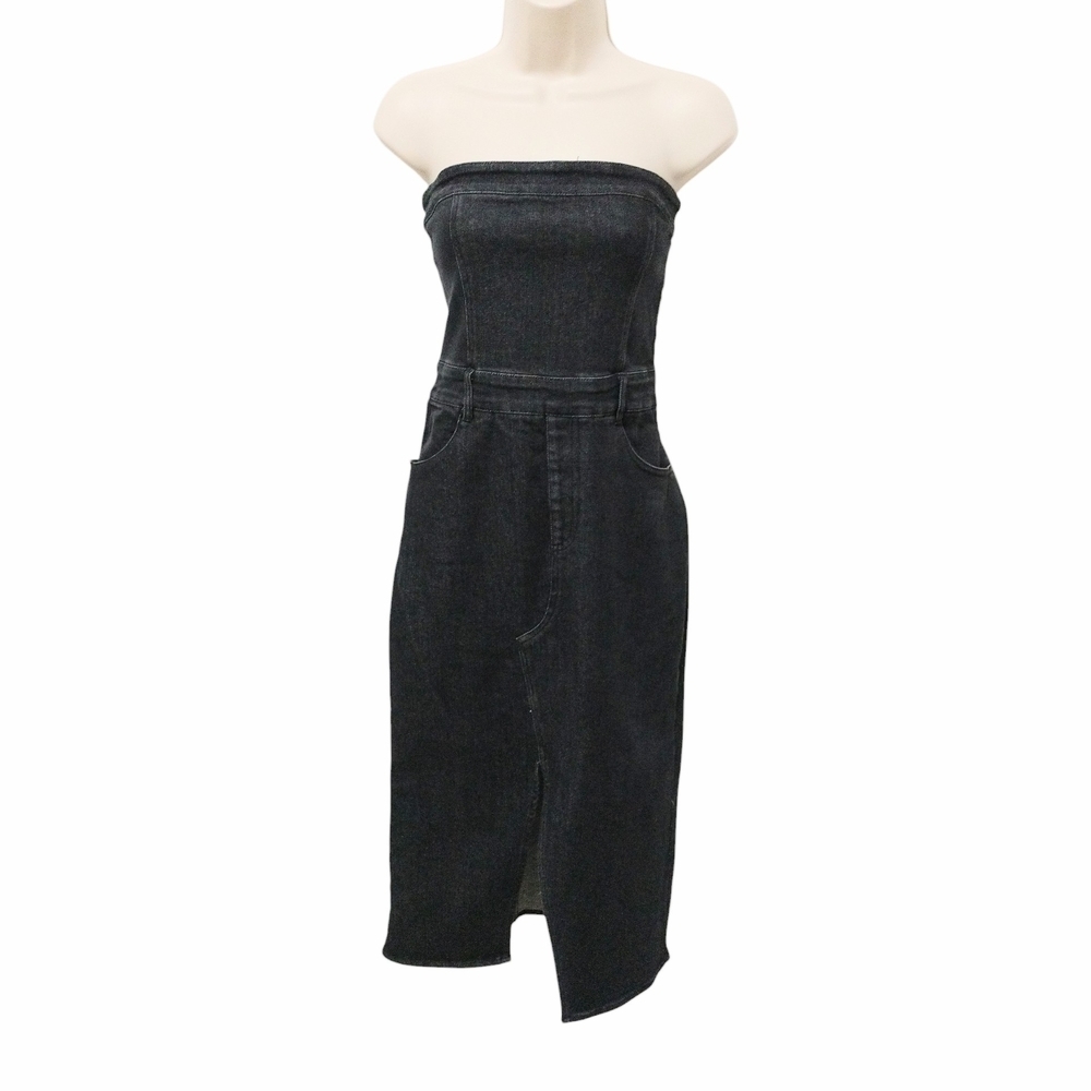 Windsor Elegant Black Strapless Denim Dress Size L